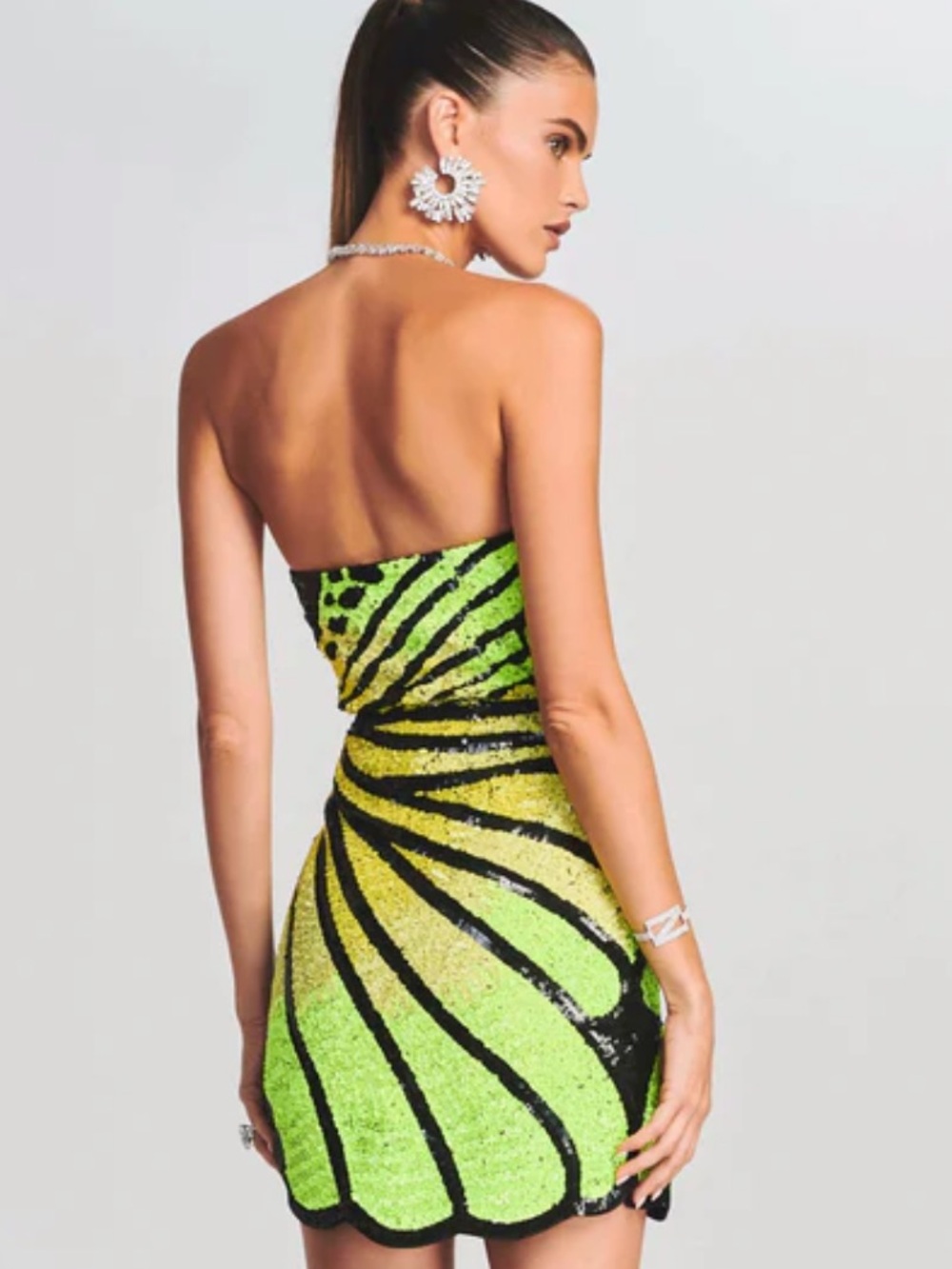 Retrofete Arabelle Sequin Dress in Black Neon Yellow - Picture 2 of 13